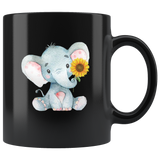 Baby elephant sunflower black coffee mug