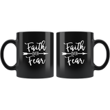 Faith over fear black coffee mug