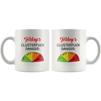 Today s Clusterfuck Danger Low Medium High Extreme Clock White Coffee Mug