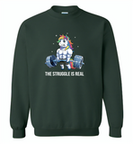 Unicorn Weightlifting Fitness Gym Deadlift Rainbow, The Struggle Is Real - Gildan Crewneck Sweatshirt