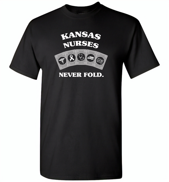 Kansas Nurses Never Fold Play Cards - Gildan Short Sleeve T-Shirt