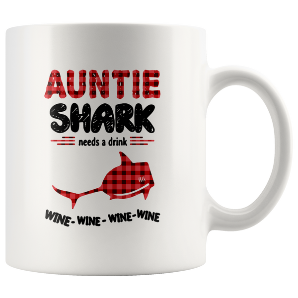 Auntie shark needs a drink wine mother's day gift white coffee mug