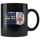 I am a july girl was born with gypsy soul hippie heart mermaid spirit birthday black coffee mug