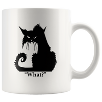 Black cat angry what white coffee mug