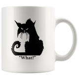 Black cat angry what white coffee mug