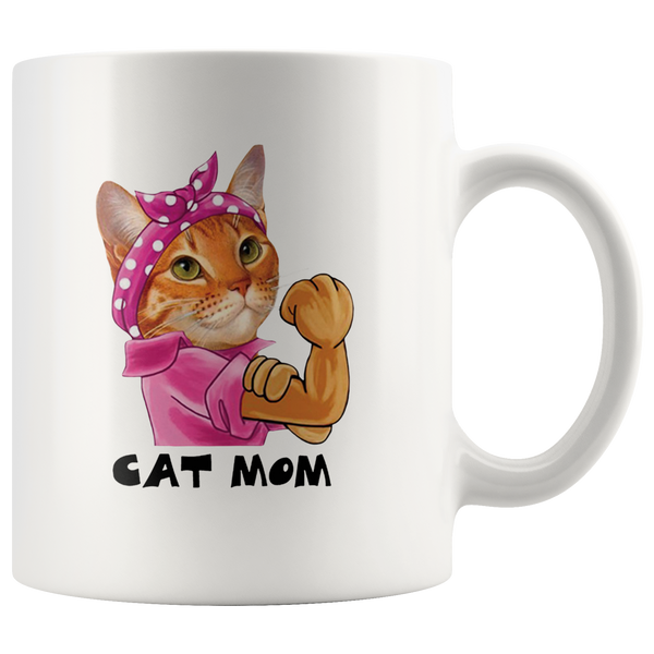 Cat mom strong mother's day gift white coffee mug