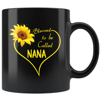 Blessed To Be Called Nana, Sunflower Love Heart Black Coffee Mug