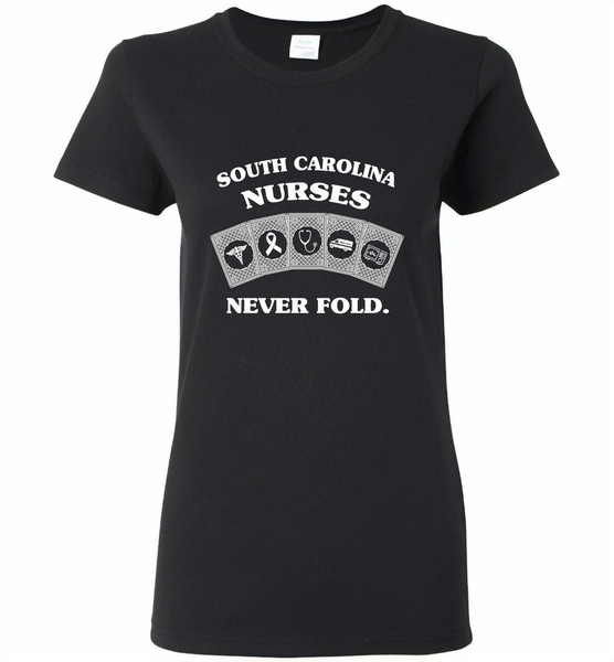 South Carolina Nurses Never Fold Play Cards - Gildan Ladies Short Sleeve