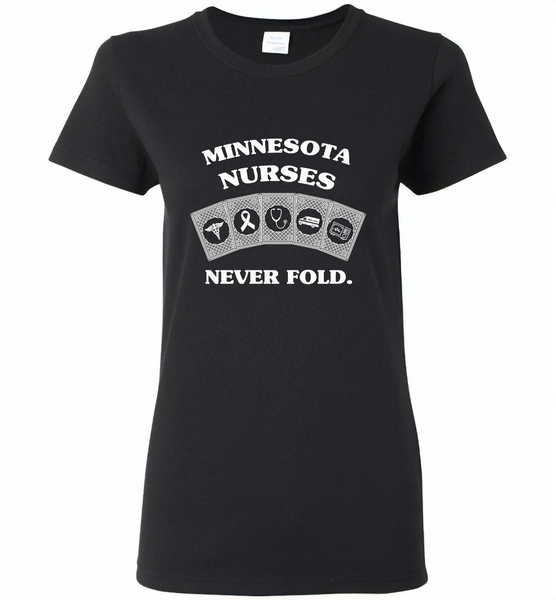Minnesota Nurses Never Fold Play Cards - Gildan Ladies Short Sleeve