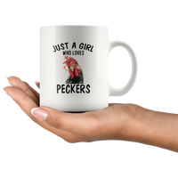 Just A Girl Who Loves Peckers Chicken Rooster White Coffee Mug