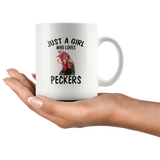 Just A Girl Who Loves Peckers Chicken Rooster White Coffee Mug