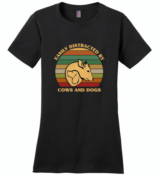 Easily distracted by cows and dogs vintage retro - Distric Made Ladies Perfect Weigh Tee