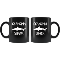 Grandma shark gift black coffee mug