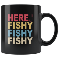 Here fishy fishy fishy like fishing vintage black coffee mug