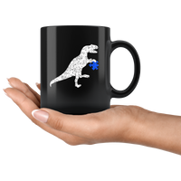 Autism Awareness Dino T Rex Dinosaur Black Coffee Mug