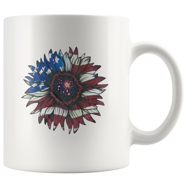 American Flag Sunflower White Coffee Mug