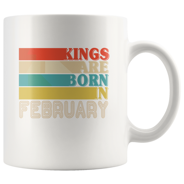 Kings are born in February vintage, birthday white gift coffee mug