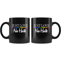 Just love no hate lgbt gay pride black coffee mug