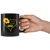 Blessed To Be Called Nana, Sunflower Love Heart Black Coffee Mug
