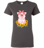 Sunflowers pig - Gildan Ladies Short Sleeve