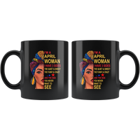 April woman three sides quiet, sweet, funny, crazy, birthday black gift coffee mug