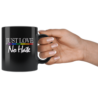 Just love no hate lgbt gay pride black coffee mug