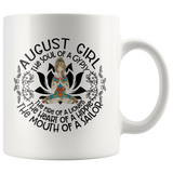 August Girl The Soul Of A Gypsy Fire Lioness Heart Hippie Mouth Sailor Birthday White Coffee Mug