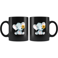 Baby elephant sunflower black coffee mug