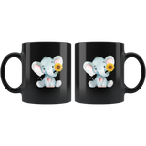 Baby elephant sunflower black coffee mug