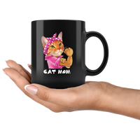 Cat mom strong mother's day gift black coffee mug