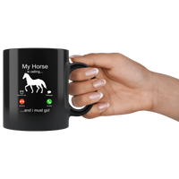 My horse is calling and i must go horse lover black coffee mug