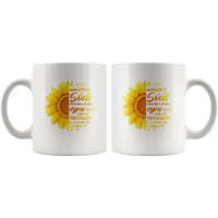 A sunflower soul with rock n roll eyes curious thoughts, heart of surprise white coffee mug