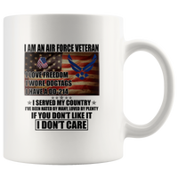 I Am An Air Force Veteran I Love Freedom I Wore Dogtags I Have A DD-214 I Served My Country White Coffee Mug