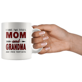 I have two titles Mom and Grandma rock them both, mother's day gift white coffee mug