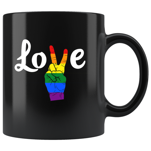 Print win hand love lgbt gay pride rainbow black coffee mug