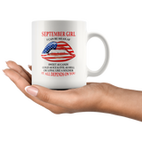 September girl I can be mean af sweet as candy cold ice evill hell denpends you american flag lip white coffee mug