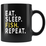 Eat sleep fish repeat black gift coffee mug