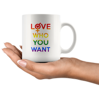 Love who you want lgbt gay pride white coffee mug