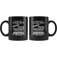 Behind Every Lucky Son Is A Truly Amazing Mom Knows More Than Says Thinks Speaks Notices Realize Mess Me Punch Face Mothers Day Gift Black Coffee Mug