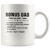 Bonus dad connected by love DNA, hero, friend, protector white coffee mug