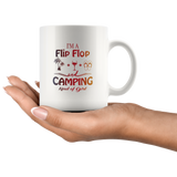 I am a flip flop and camping kinda of girl love camping white coffee mug