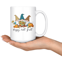 Happy Fall Y'all Gnome Halloween Christmas Xmas Graphic Gift White Coffee Mug