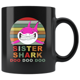 Vintage Retro Sister Shark doo doo doo black gift coffee mug