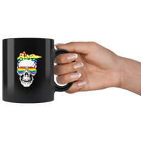 Lady skull LGBT rainbow gay lesbian pride black coffee mug