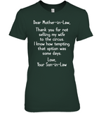 To Mother In Law Thank You Not Selling My Wife To Circus Son In Law Mothers Day Gift T Shirt