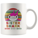 Vintage Retro Sister Shark doo doo doo white gift coffee mug