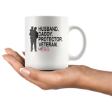 Husband daddy protector veteran hero, father's day gift, papa, dad white coffee mug