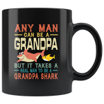 Vintage real man to be a grandpa shark, gift black coffee mug for grandpa