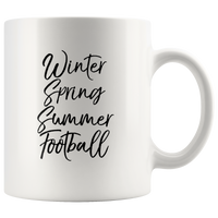 Winter Spring Summer Football white coffee mug