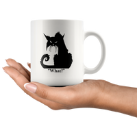 Black cat angry what white coffee mug